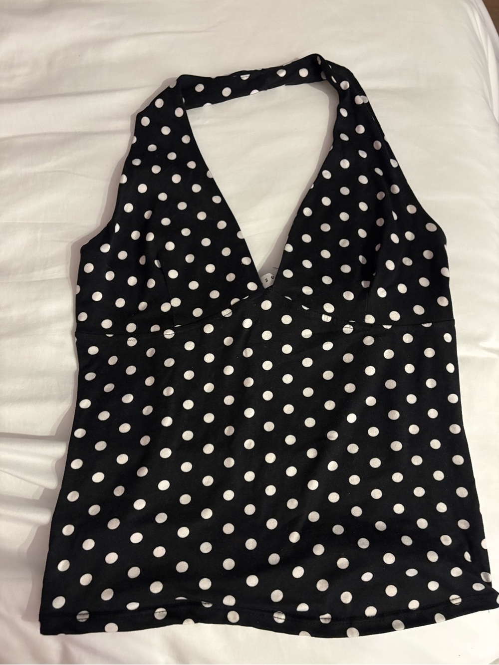 gaze Black and White Polka Dot Halter Top